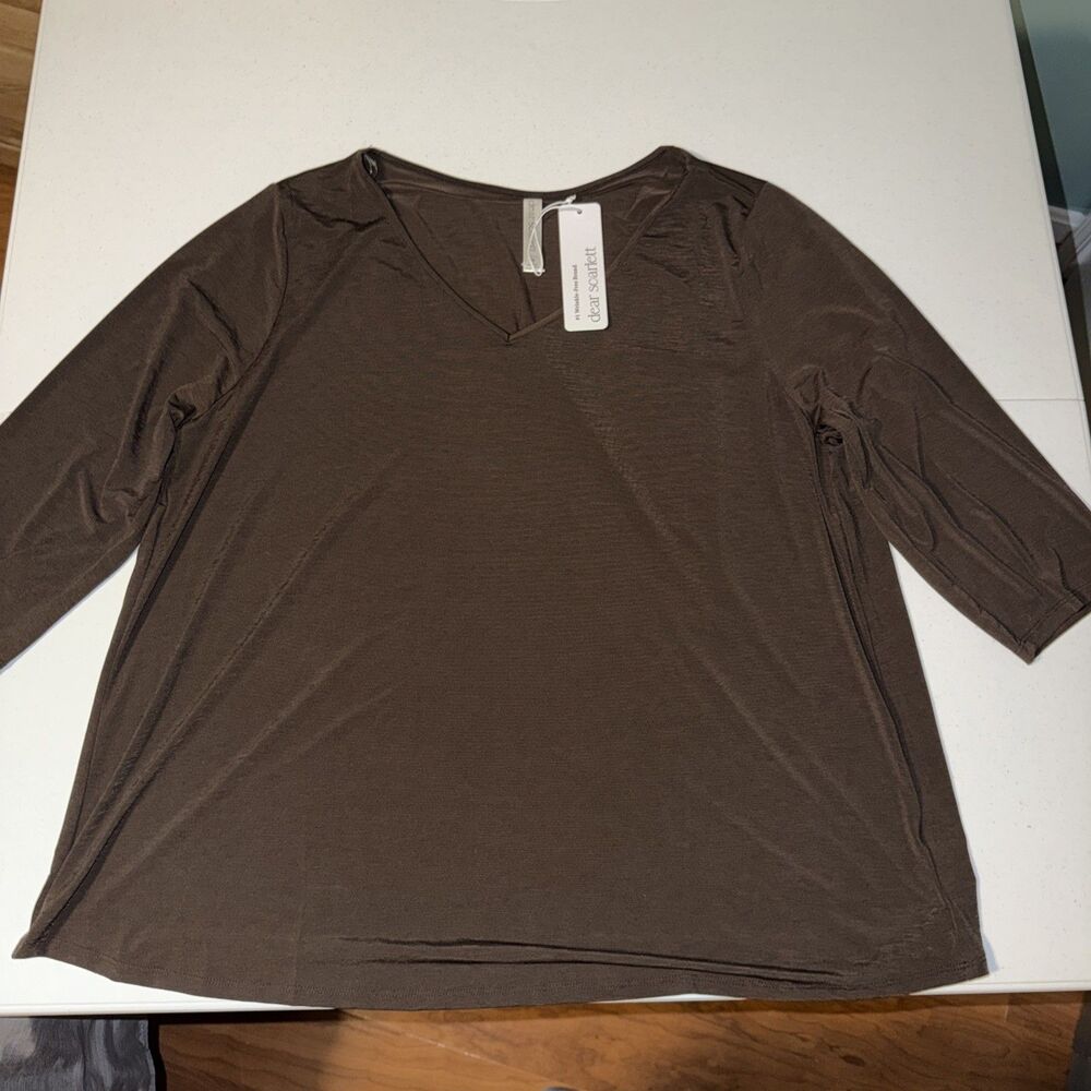 Dear Scarlett Women's Blouse 3X Brown Casual Blouse